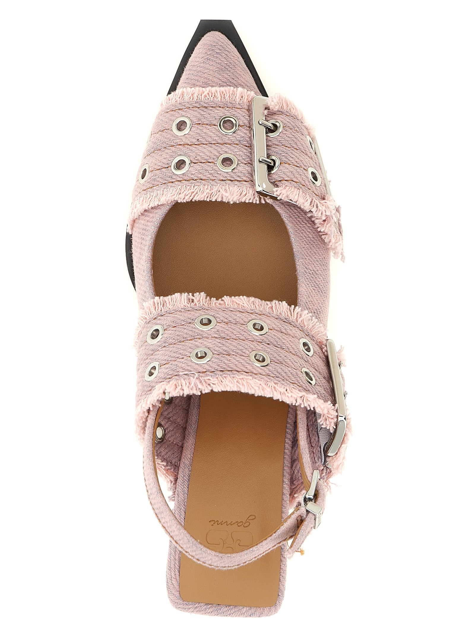 Feminine Buckle Fringed Denim slingback Pink Organic Cotton Pumps