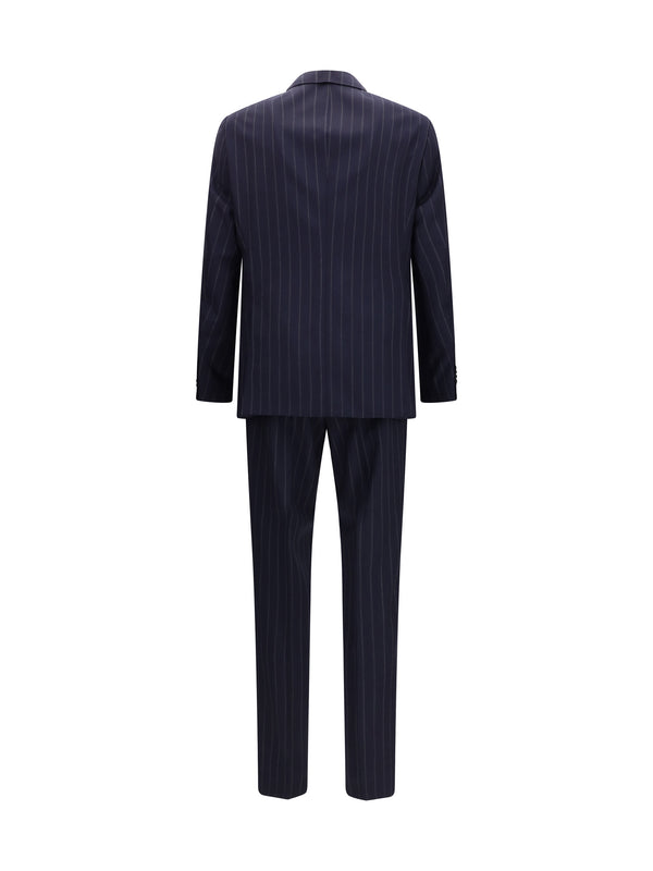 Suit Striped Virgin Wool Dark Blue Merino Suits