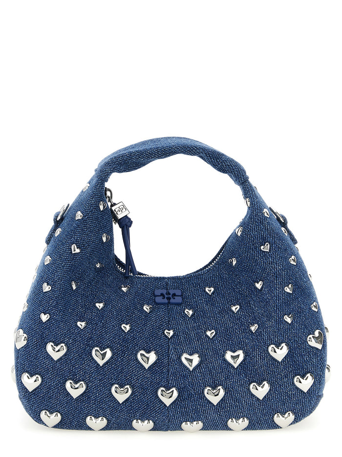 Denim Stud Mini Hobo handbag Blue Recycled Cotton Hand Bags
