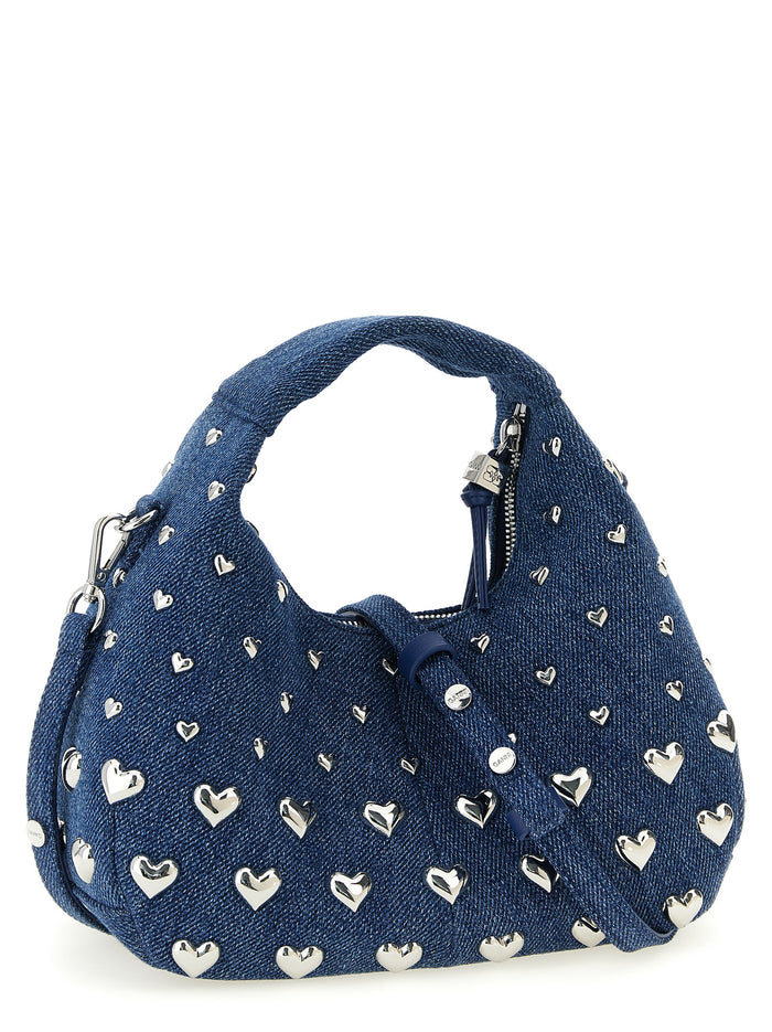 Denim Stud Mini Hobo handbag Blue Recycled Cotton Hand Bags