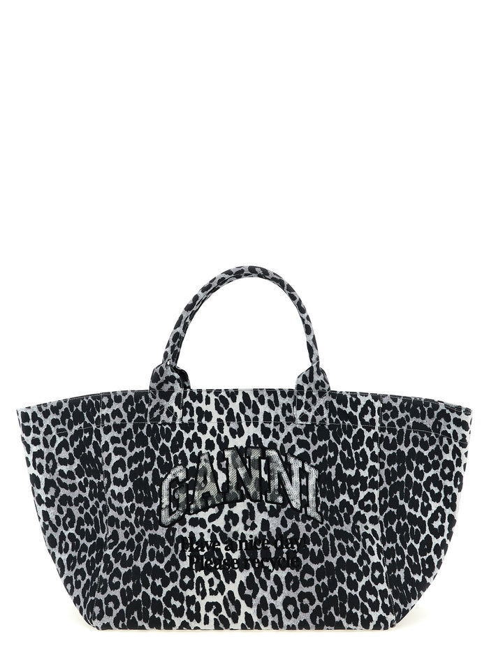 Leopard Sequin XXL Tote shopping bag Gray Recycled Cotton