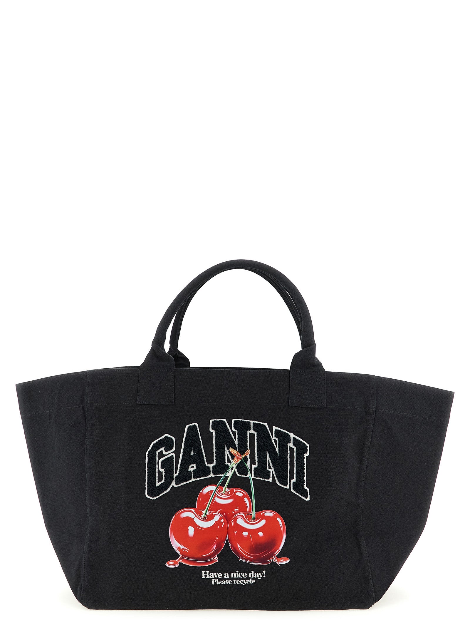 Black XXL Cherry Tote shopping bag Recycled Cotton