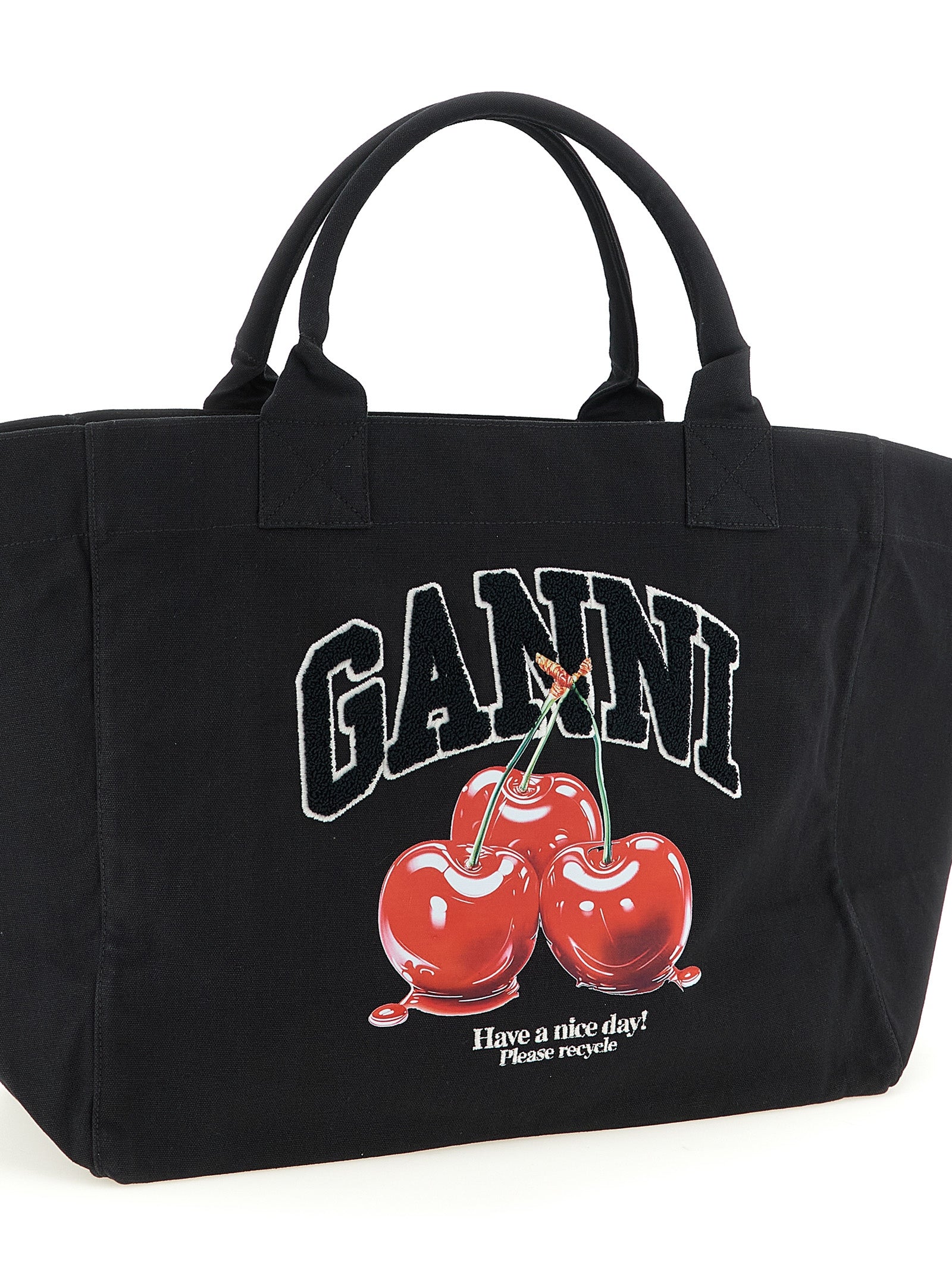 Black XXL Cherry Tote shopping bag Recycled Cotton