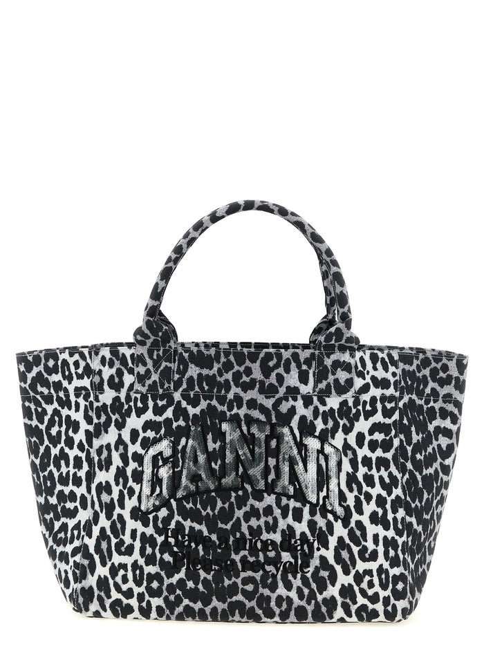 Leopard Medium Tote shopping bag Gray Recycled Cotton