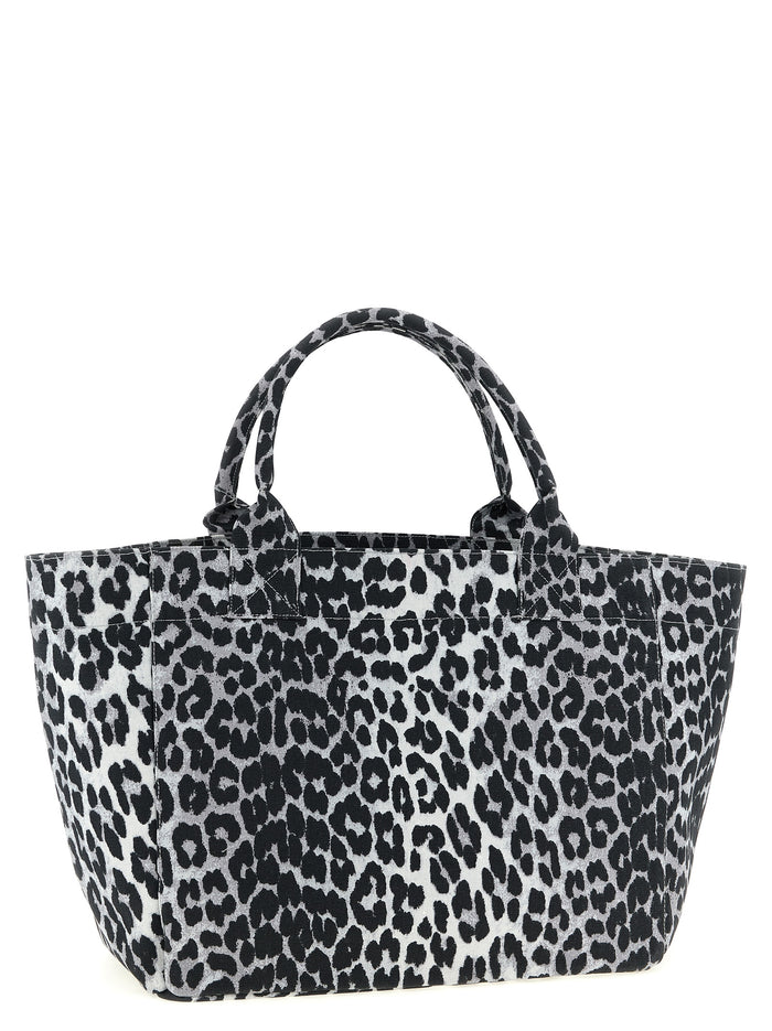 Leopard Medium Tote shopping bag Gray Recycled Cotton