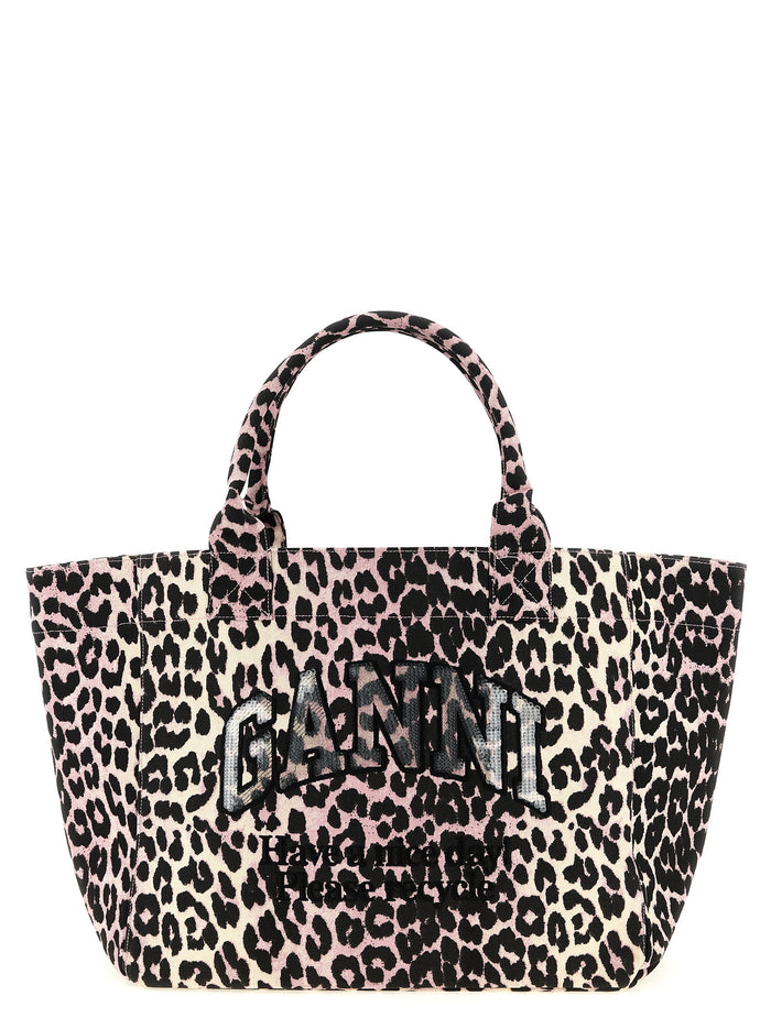 Leopard Medium Tote shopping bag Pink Recycled Cotton