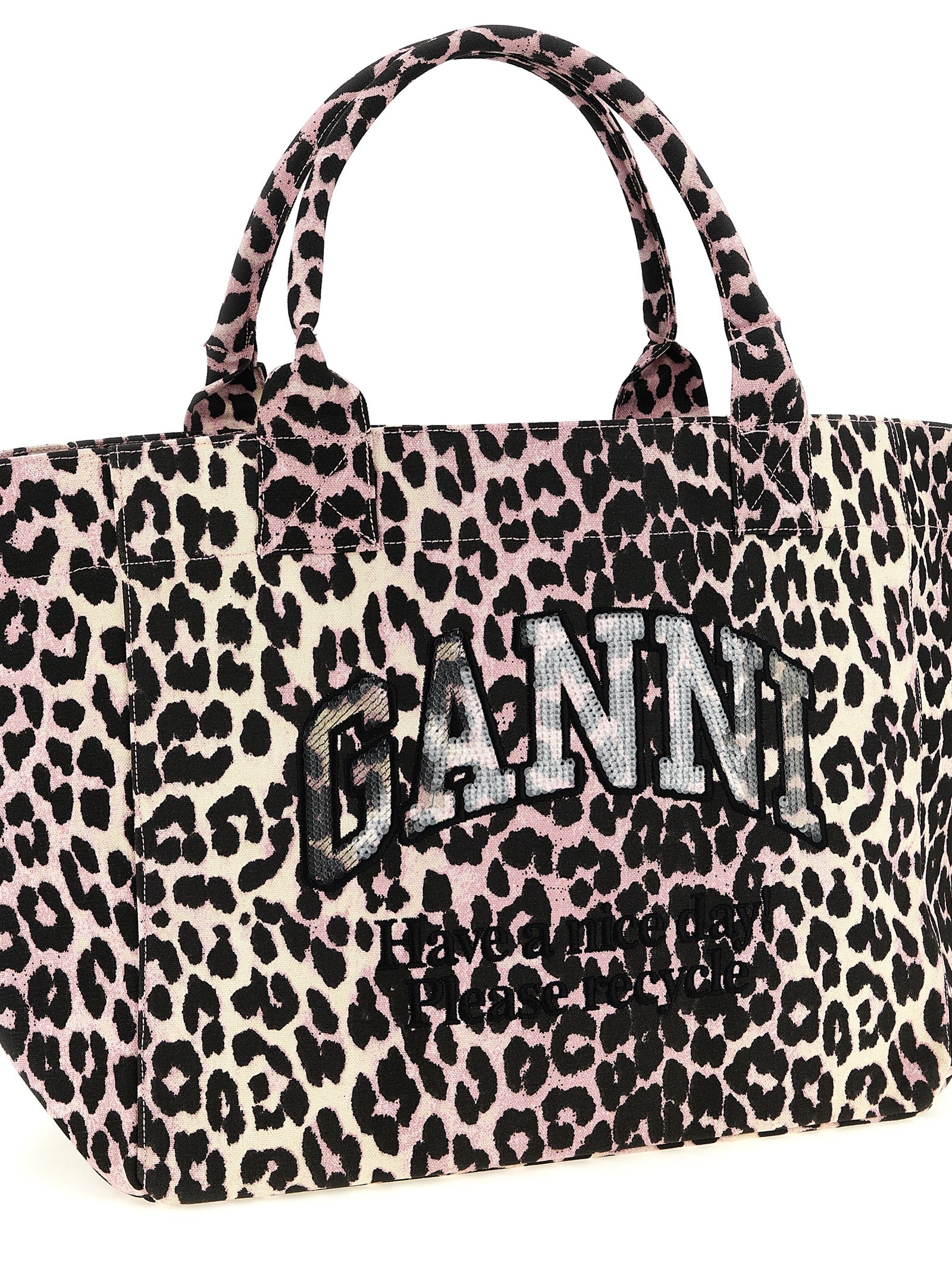 Leopard Medium Tote shopping bag Pink Recycled Cotton