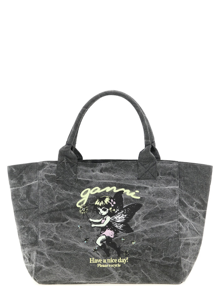 Medium Fairy Shopping Bag Black Recycled Cotton Tote