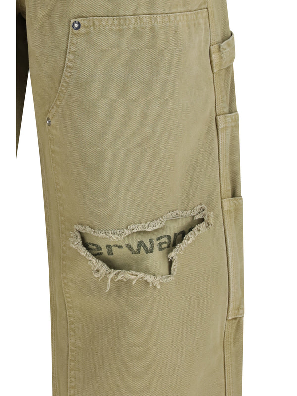 Zip Carpenter Pants Vintage Army Green Cotton Jean