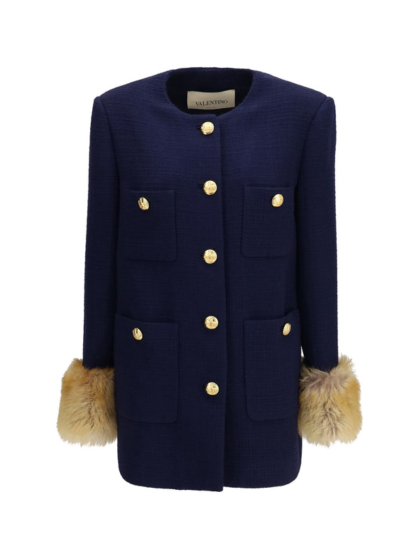Wool Tweed Caban Coat Sad Navy Knitwear
