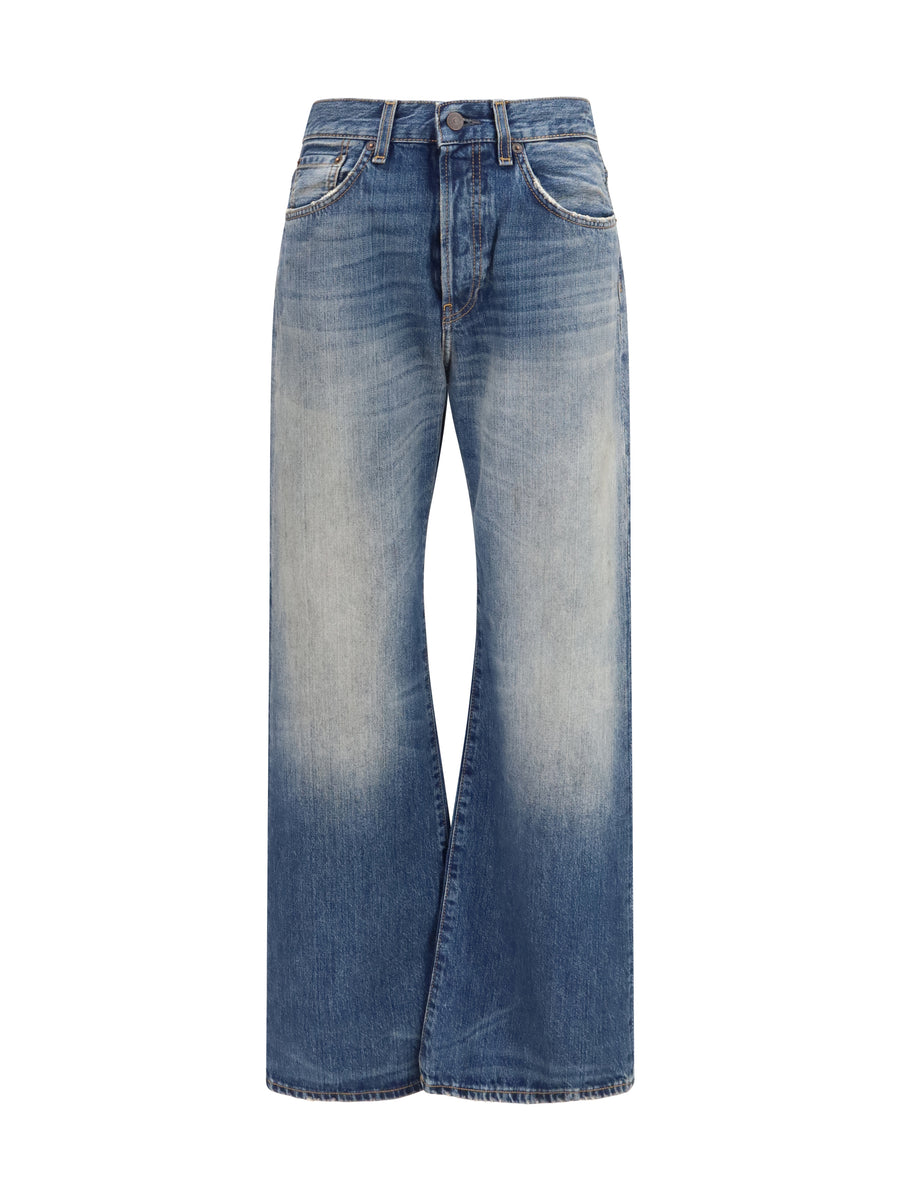 Wide-Leg Jeans Mid Blue Denim Cotton T-shirts & Jerseys
