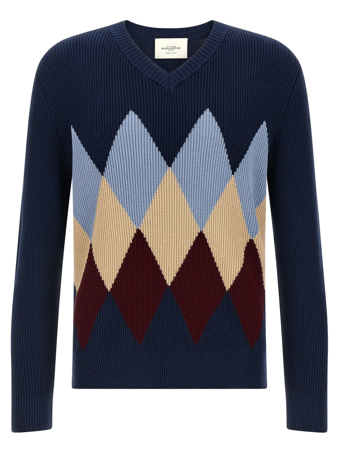 Argyle pattern sweater Blue Cotton Sweater, Cardigans