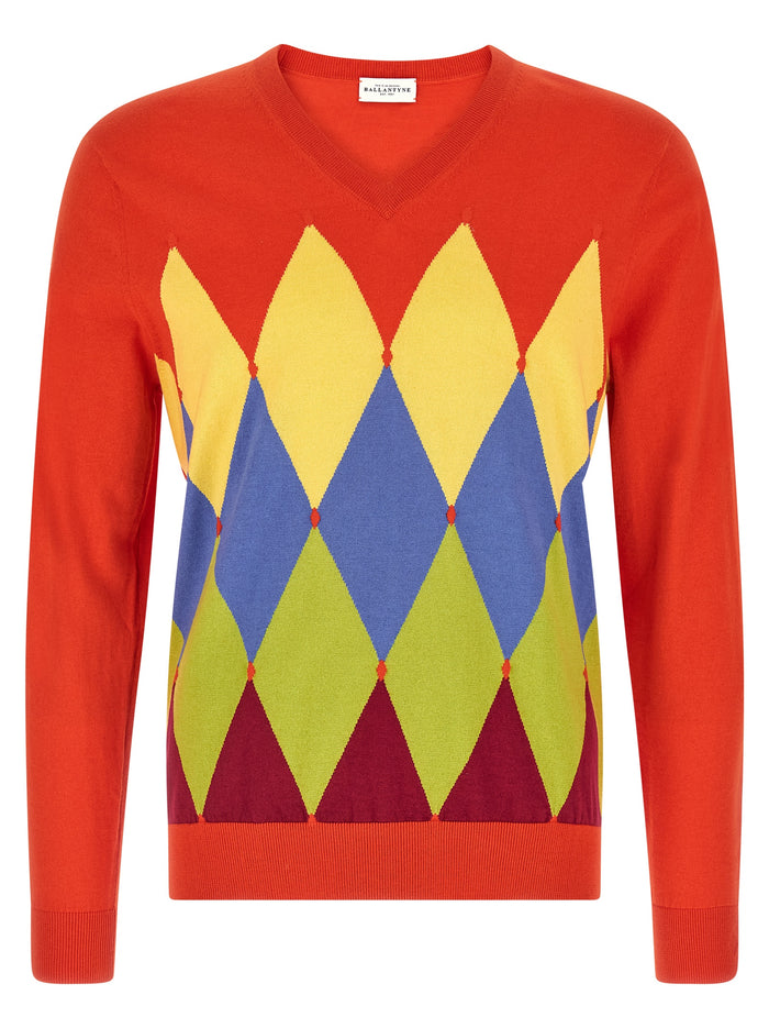 Argyle sweater Red Cotton Cashmere Sweater, Cardigans