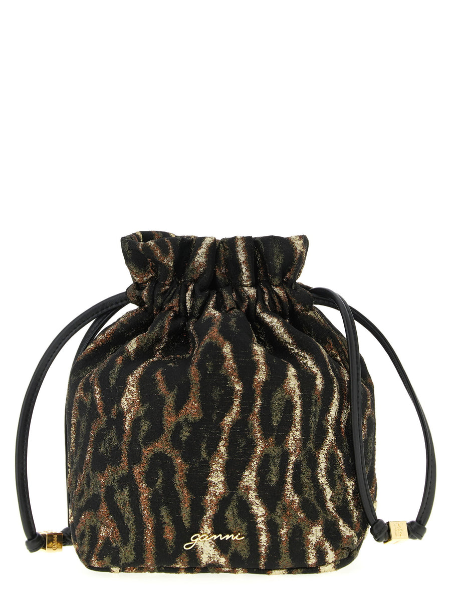 Ganni Metallic Animal Print Jacquard Mini Bag — Black