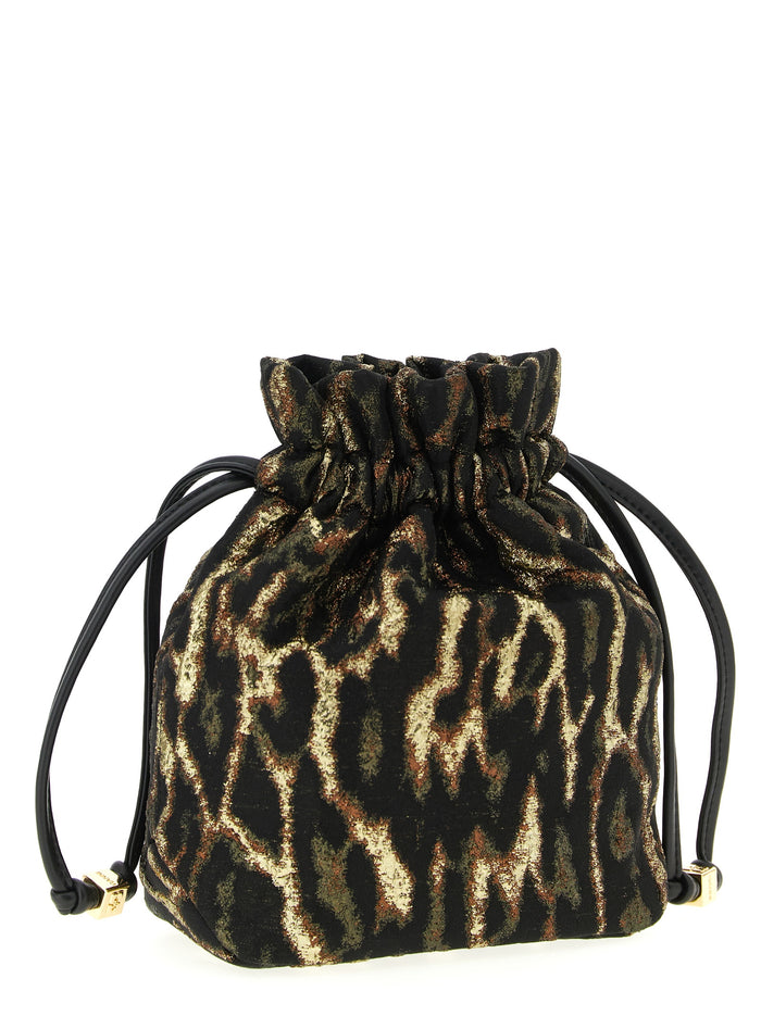 Metallic Bou Bucket pouch Brown Polyester Clutch
