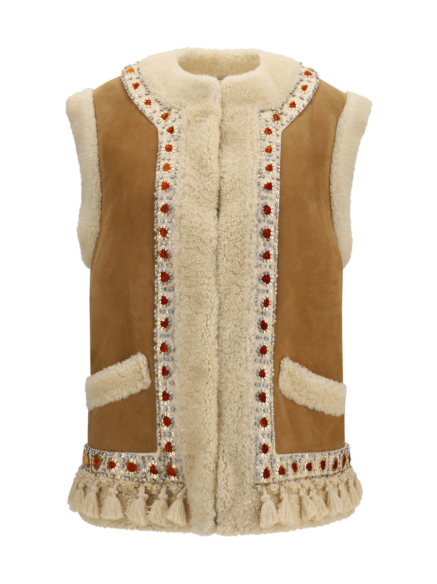 Valentino 100% Lamb Ovis Aries vest in camel