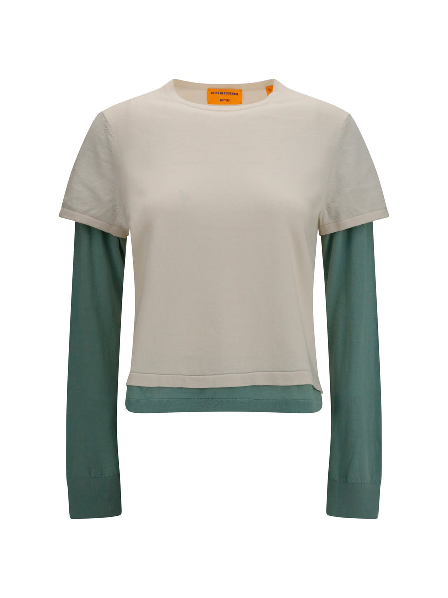 Layered Sweater Cream-Sage Brush Cream/sage Outer: Cotton