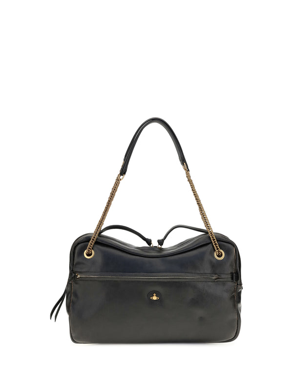 Large Dolce Textured Leather Shoulder Bag Black/beige Calf Bos Taurus