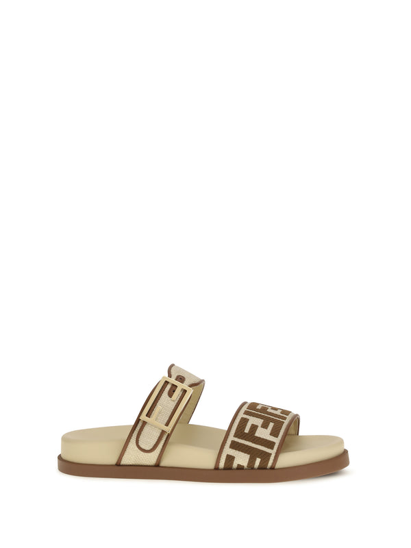 Fendi Upper: 80% raffia slide sandals in beige