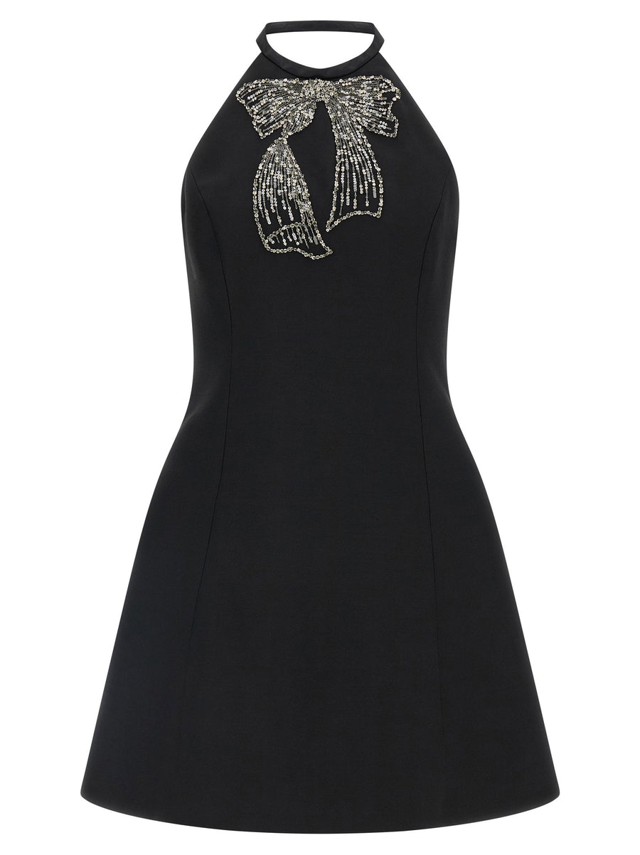 Valentino Garavani Sequin-Embroidered Bow Dress — Black