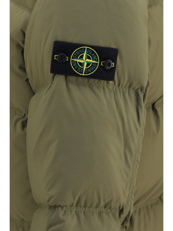 Down Jacket Detachable Hood Military Green Polyamide