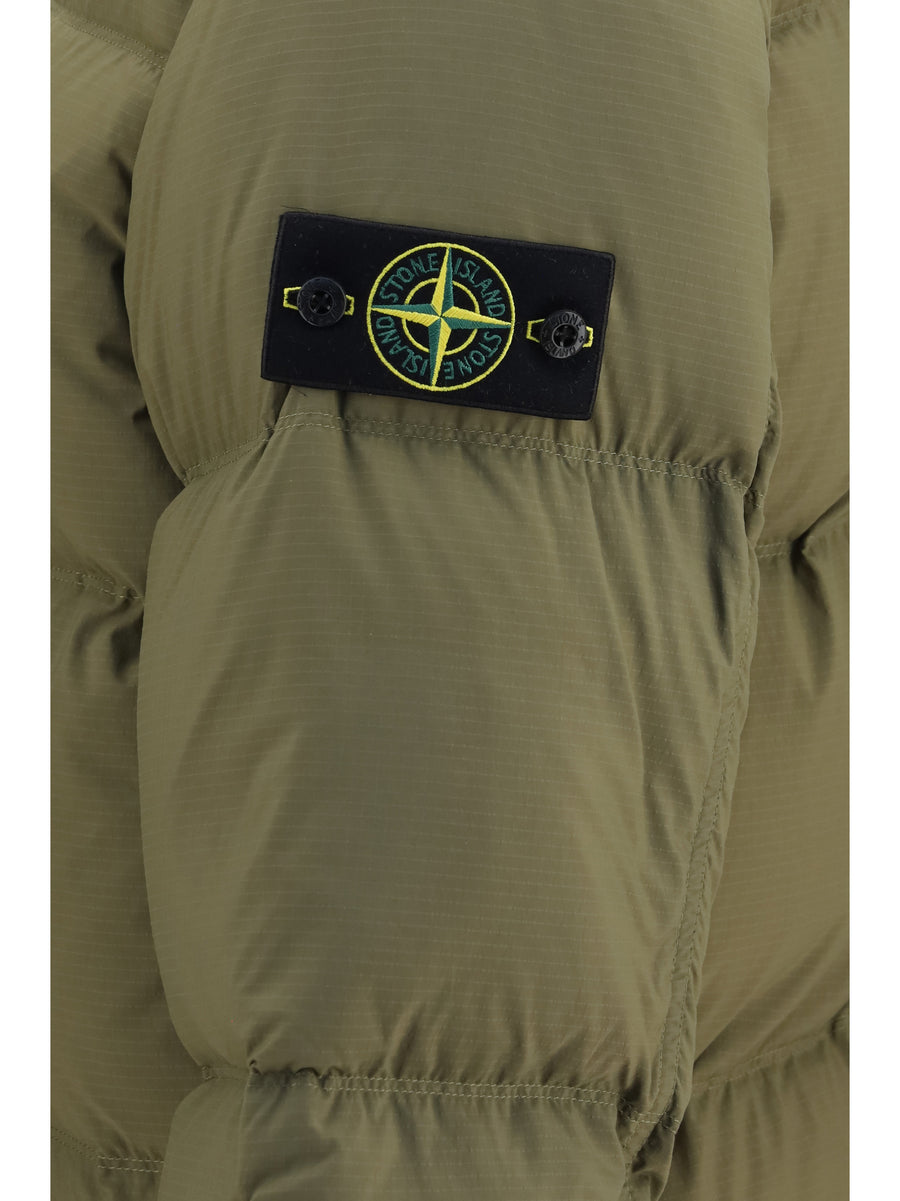 Down Jacket Detachable Hood Military Green Polyamide