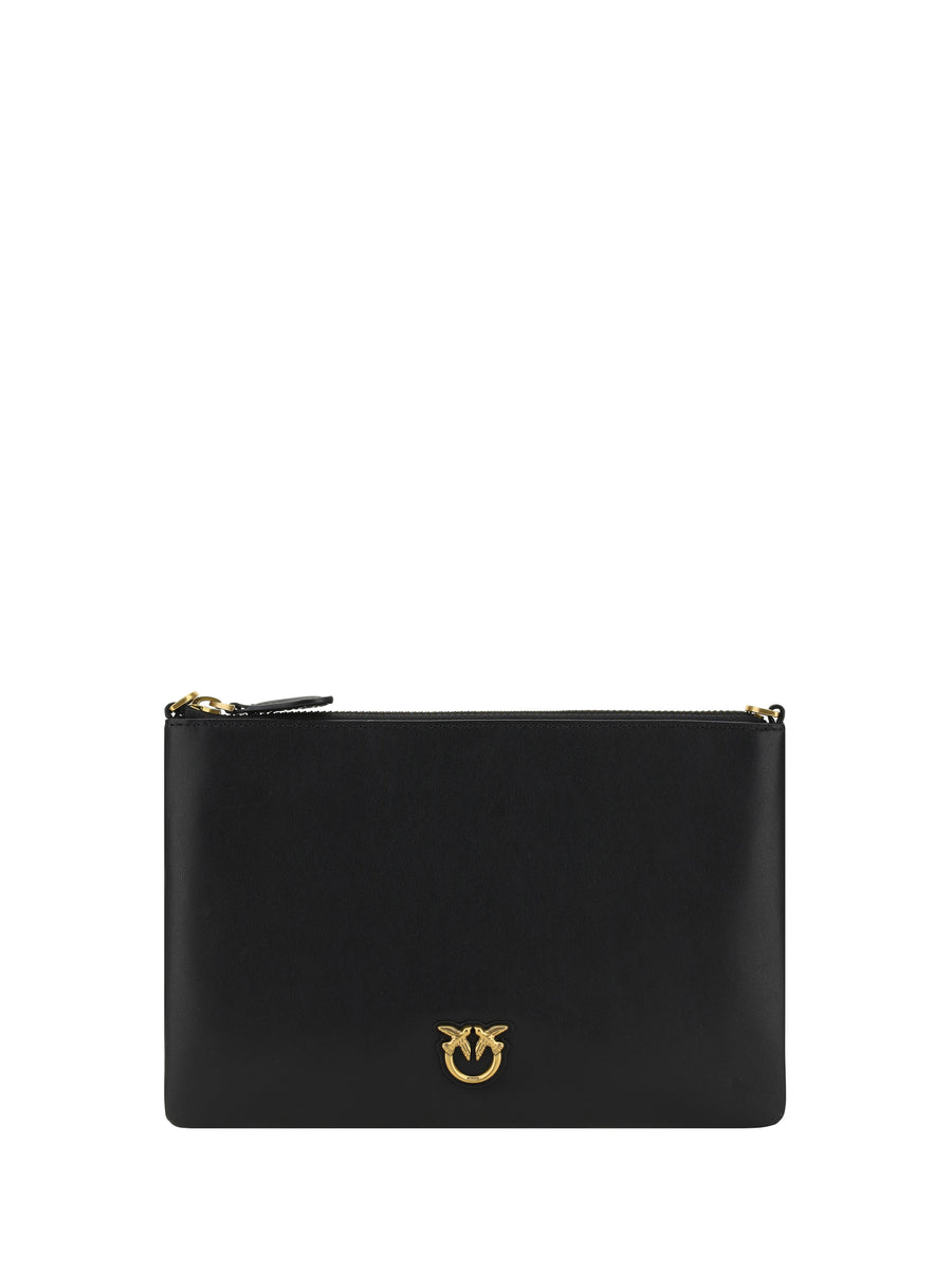 Leather Shoulder Bag Nero-antique Gold Calf Bos Taurus