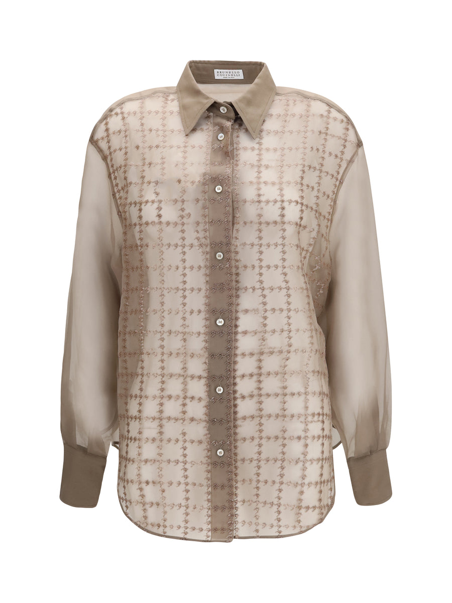 Sheer Checked Shirt Rope Silk