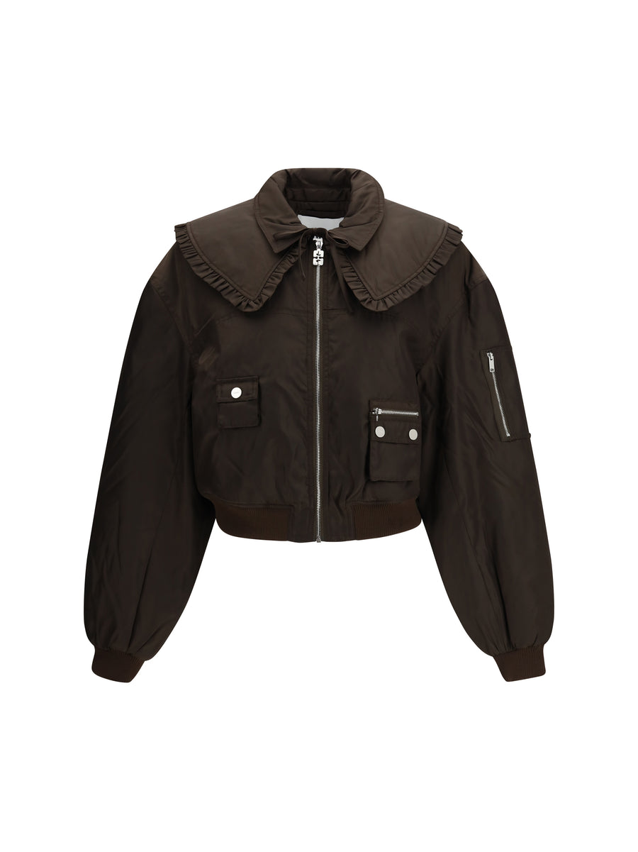 Ganni 93% POLYAMIDE; 7% POLYURETHANE bomber jacket in brown