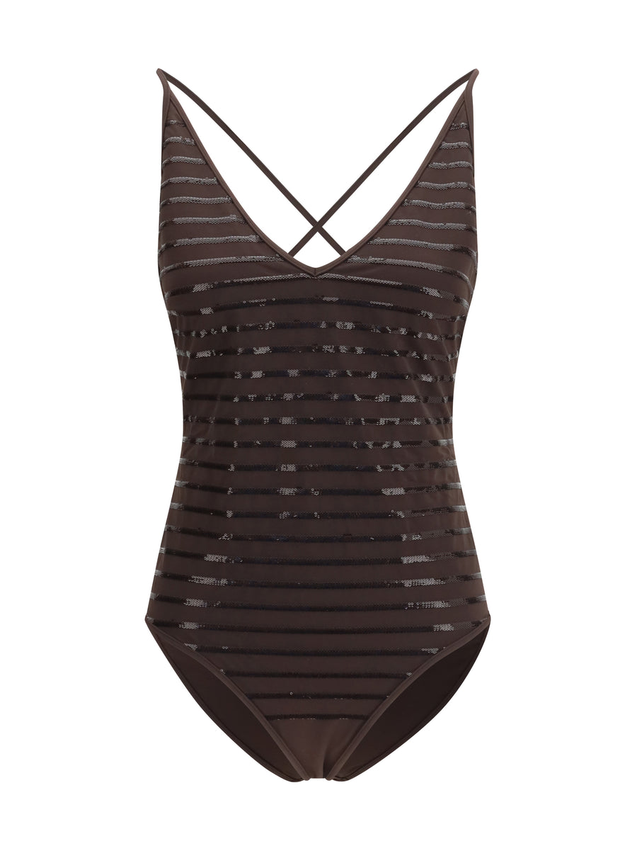 Brunello Cucinelli 75% Nylon; 25% Elastane one-piece swimsuit in brown