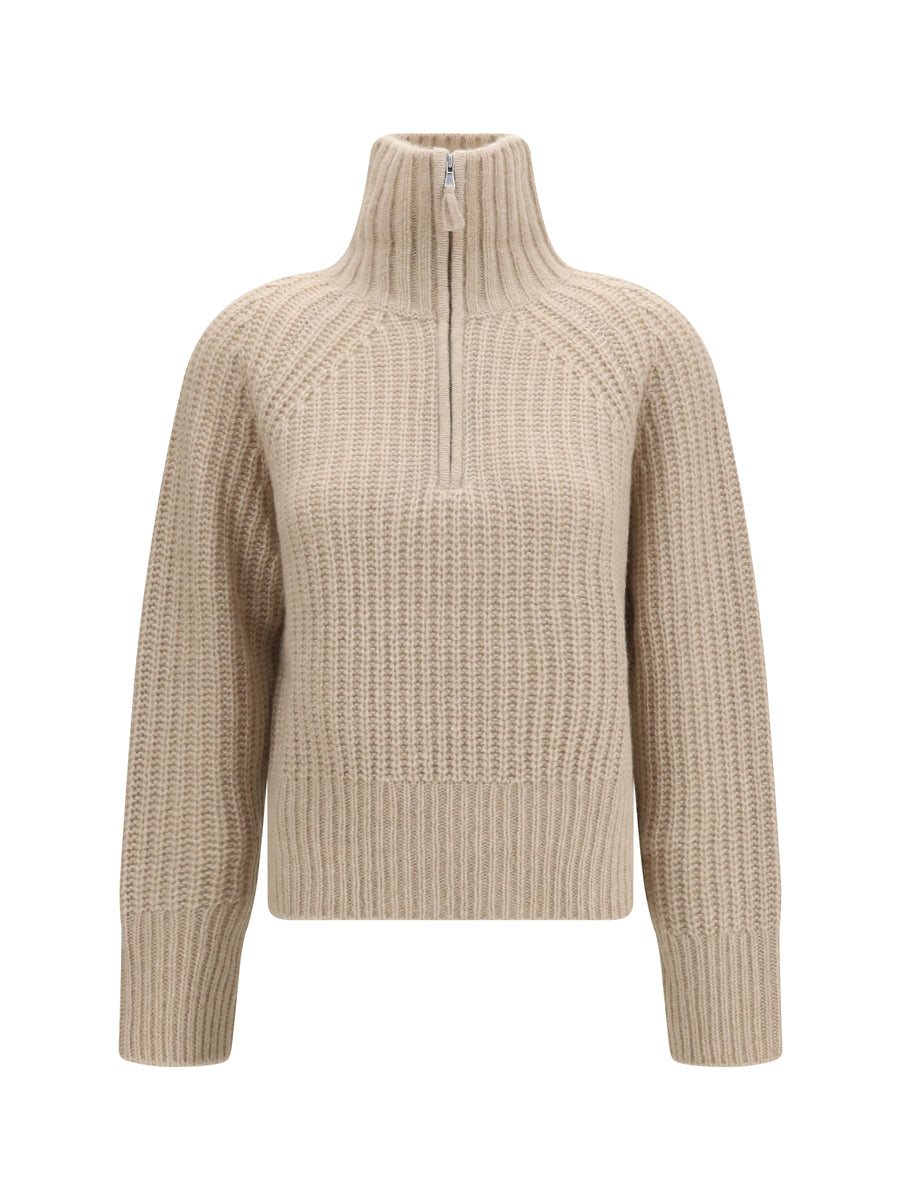 Ribbed Troyer Sweater With Zip 48 Kashmir/capra Hircus; Silk