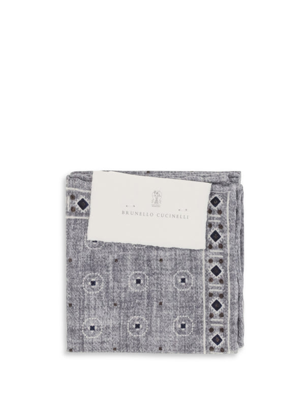 Brunello Cucinelli 100% Silk pocket square in gray