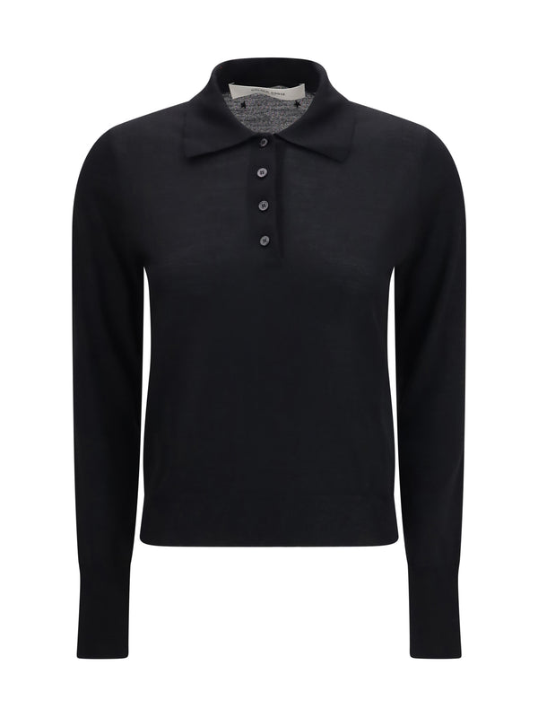 Long Sleeve Merino Wool Polo Black Ovis Aries Knitwear