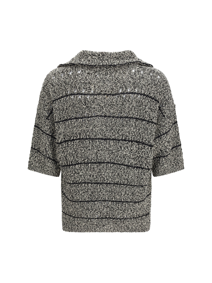 Mouliné Knit Shirt Black-Ecru Black/ecru Mouli Cotton