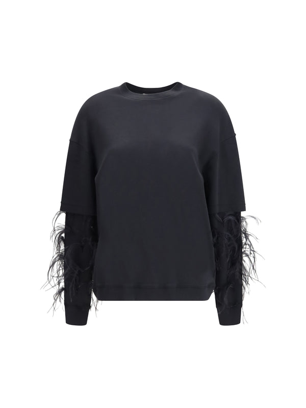 Troy Double-Sleeve Feather Top Black Cotton T-shirts