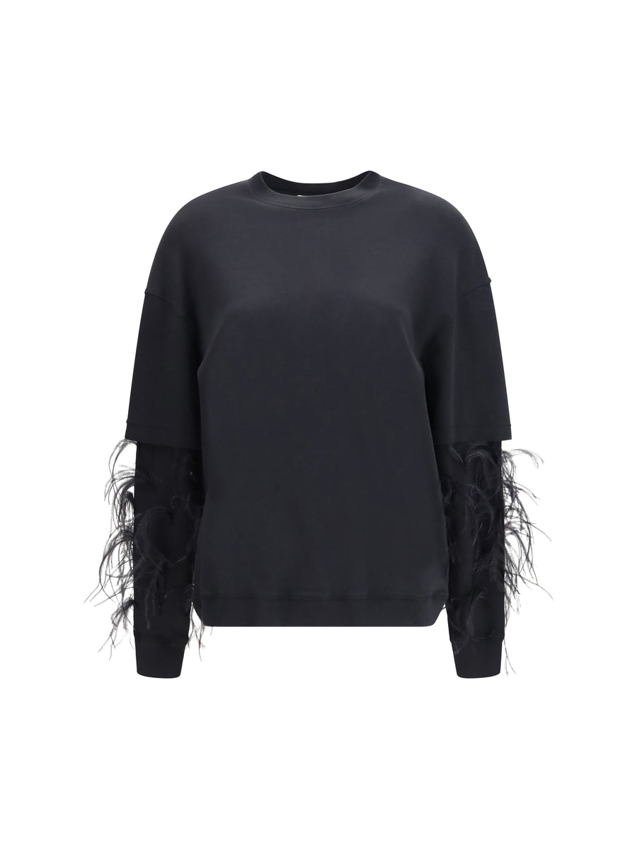 Troy Double-Sleeve Feather Top Black Cotton T-shirts