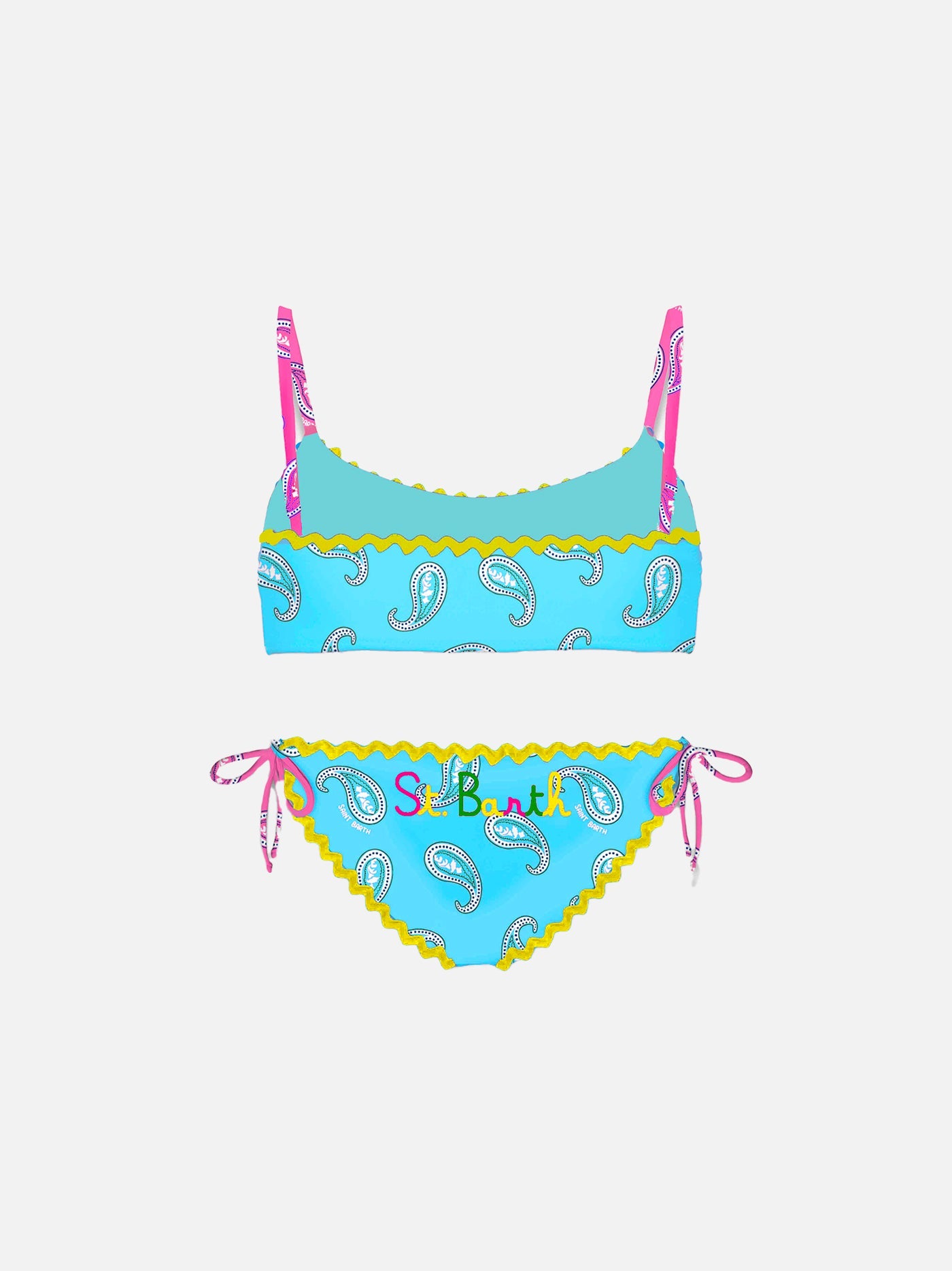 Girl Bralette Bikini With Paisley Print Blue