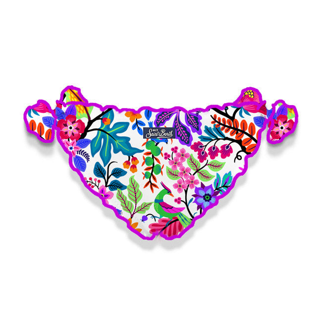 Girl Swim Briefs With Flowers Print White Bottom
