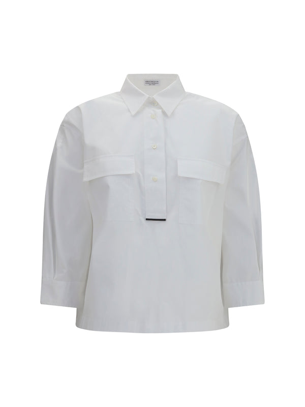 Cotton Shirt With Monili Details White