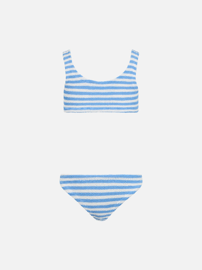 Light Blue Striped Crinkle Classic Bralette Bikini Baker