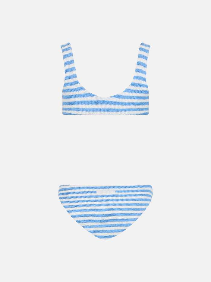 Light Blue Striped Crinkle Classic Bralette Bikini Baker __single__