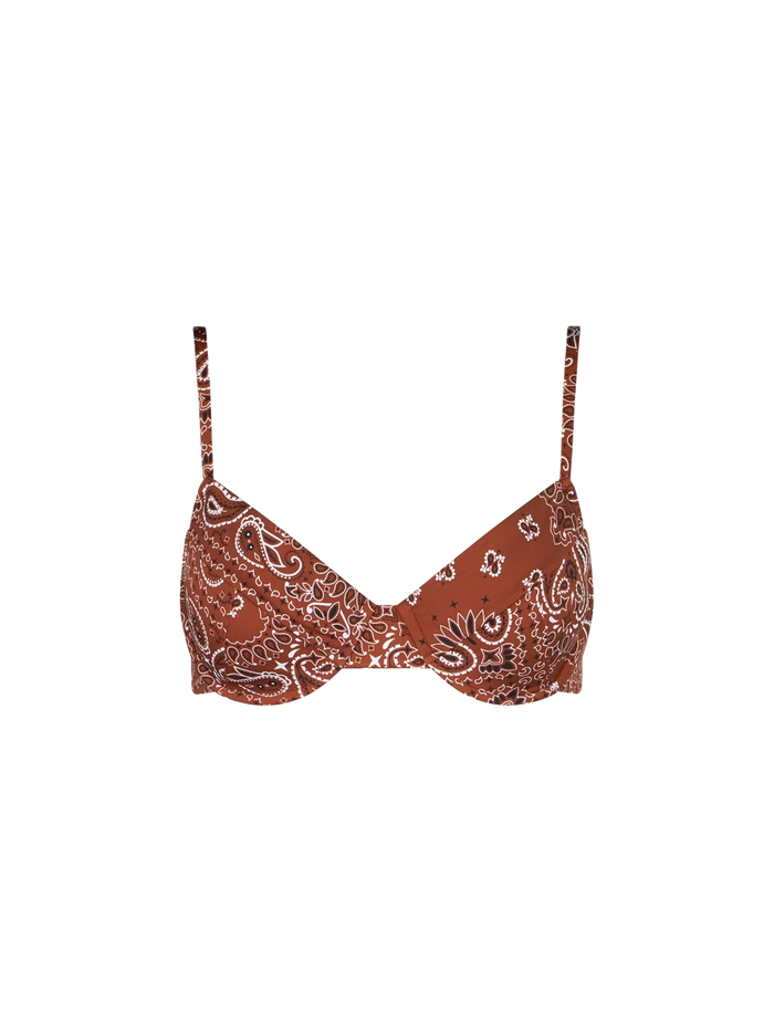 Brown Bandanna Print Underwired Bralette Top