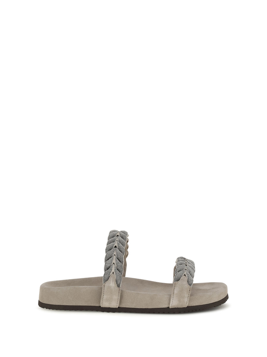 Laurel Leaf Monili-Embellished Slides Ice Sandal