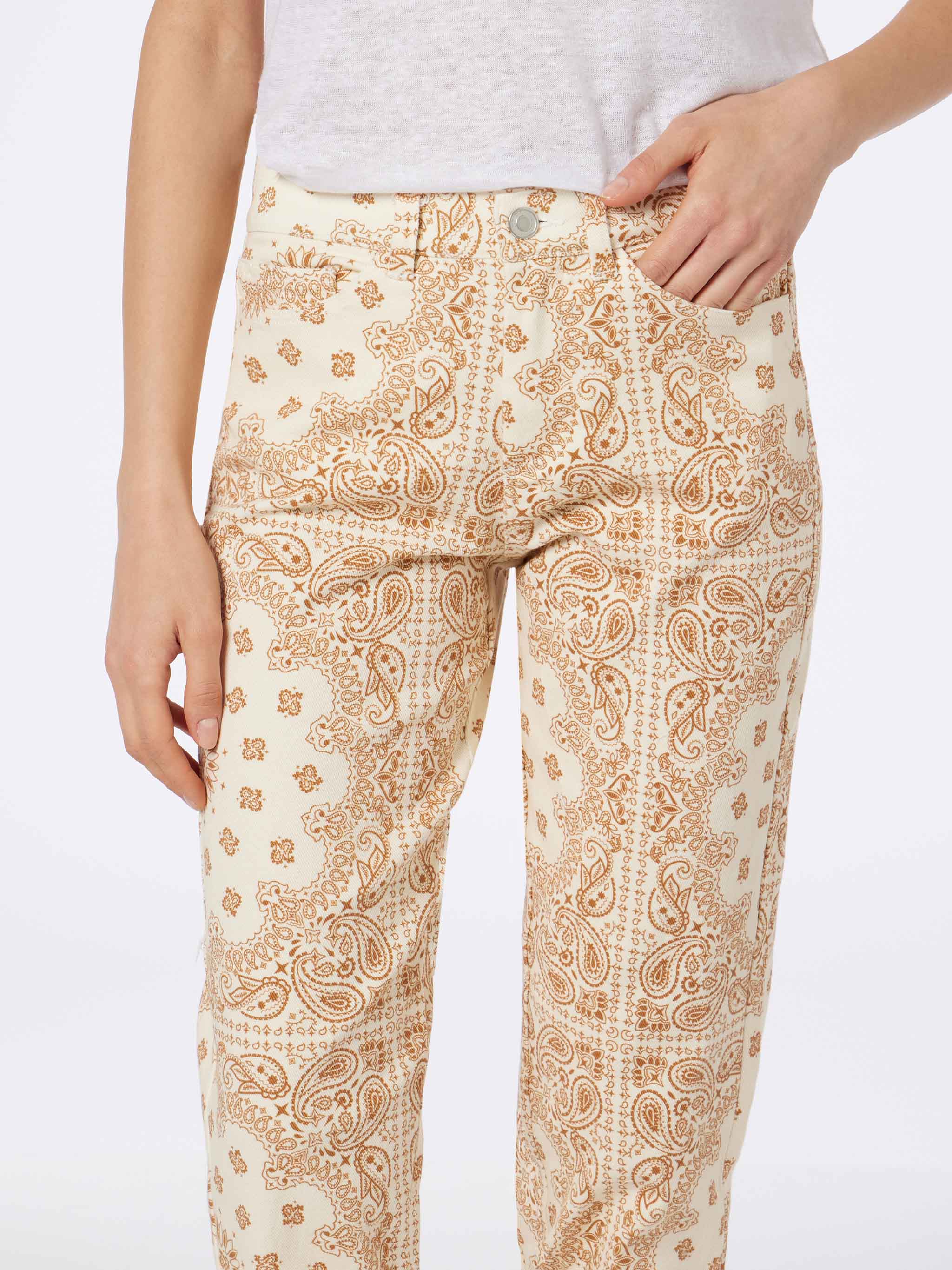 Belleville Off-White Bandana Print Denim Pants
