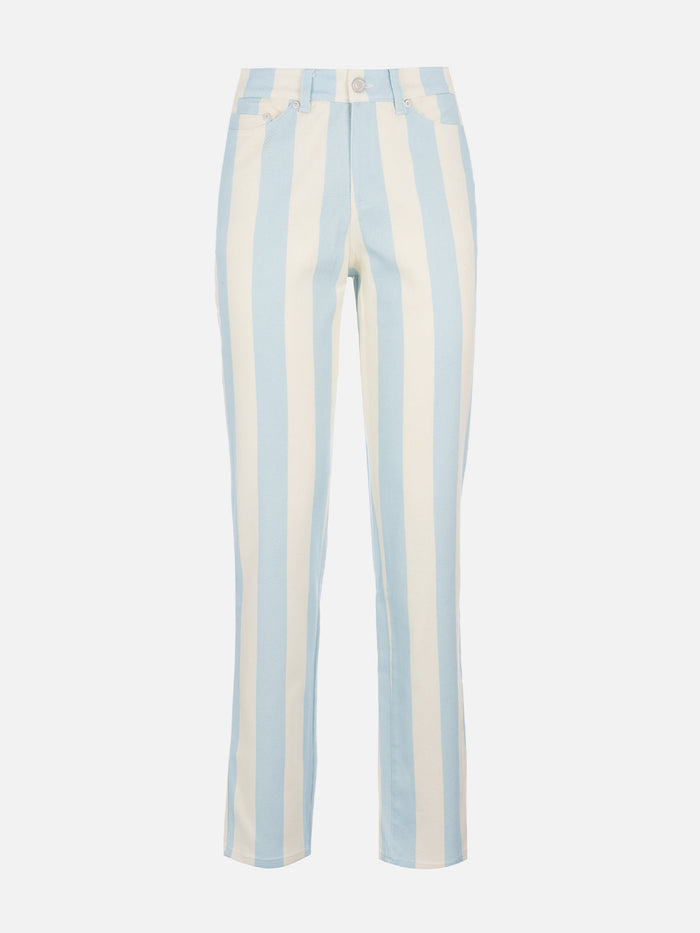 Belleville Light Blue Striped Denim Pants Sky
