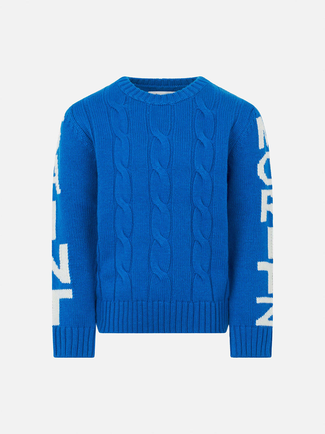 Boy Bluette Cable Knit Sweater Bergen Jr. With Saint Moritz Jacquard Sky