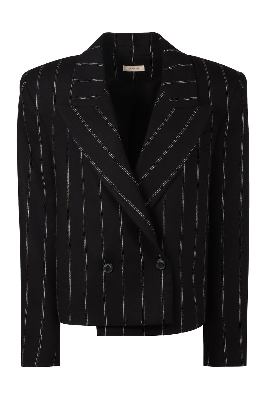 Double-Breasted Pinstripe Blazer Black Wool Blazers