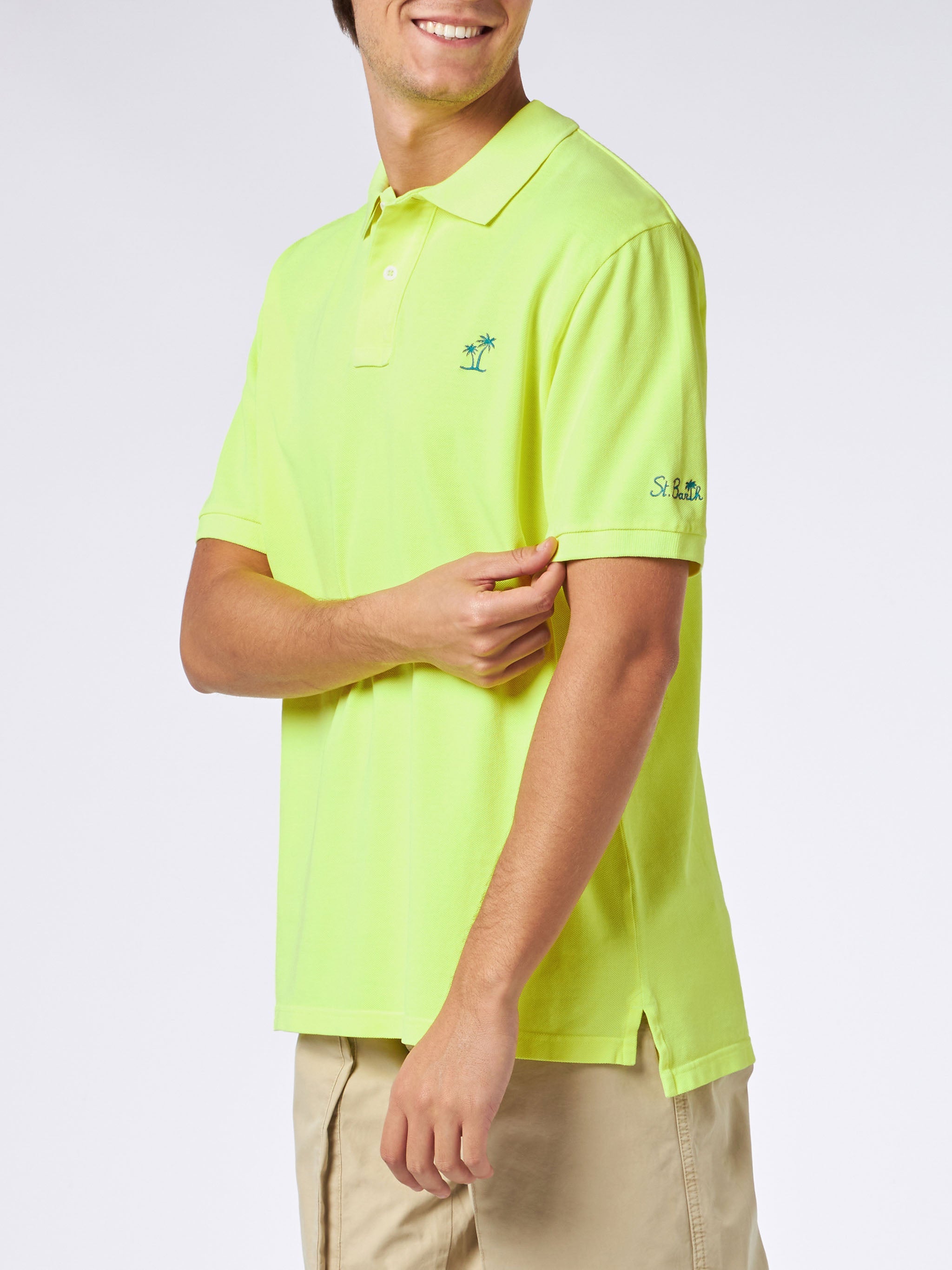Man Fluo Yellow Piquet Polo With St. Barth Logo And Vintage Effect Shirt