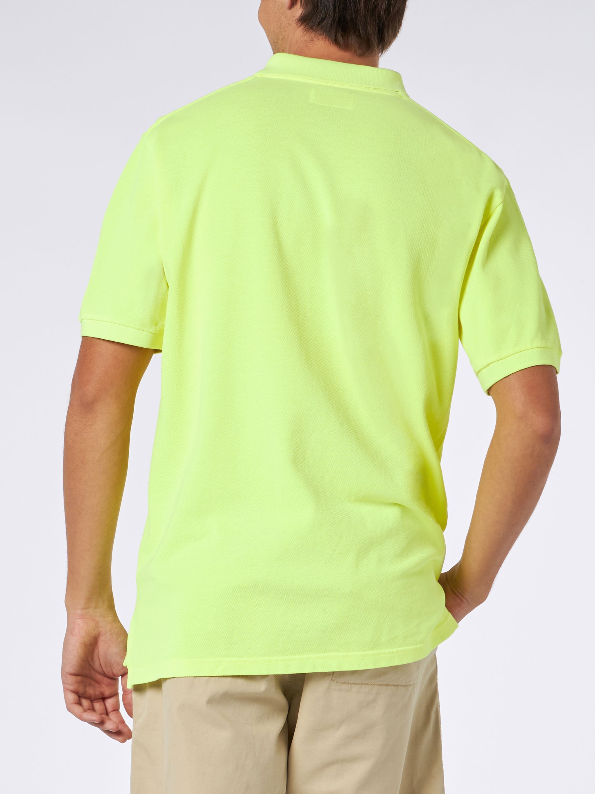 Man Fluo Yellow Piquet Polo With St. Barth Logo And Vintage Effect Shirt