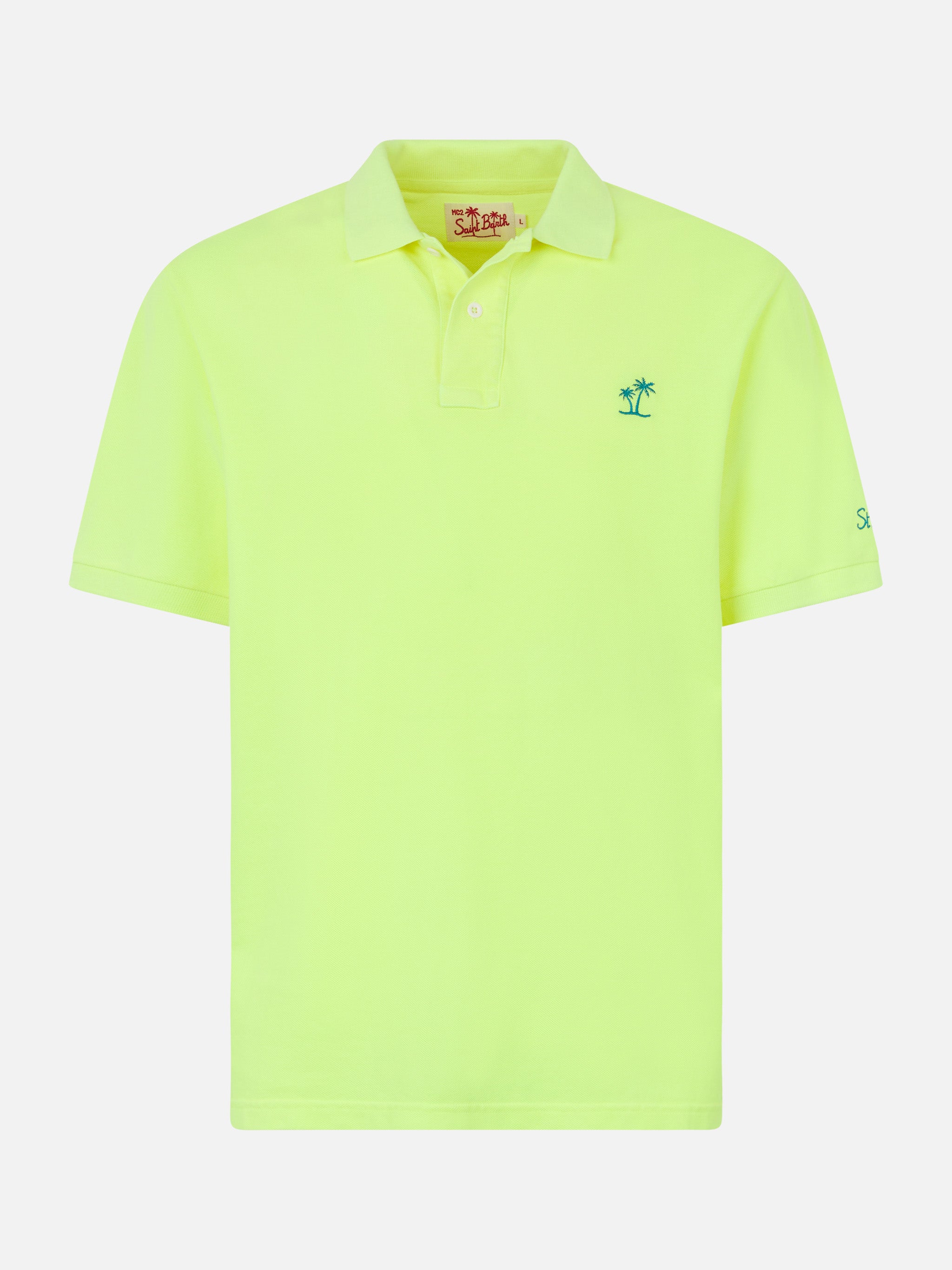 Man Fluo Yellow Piquet Polo With St. Barth Logo And Vintage Effect Shirt